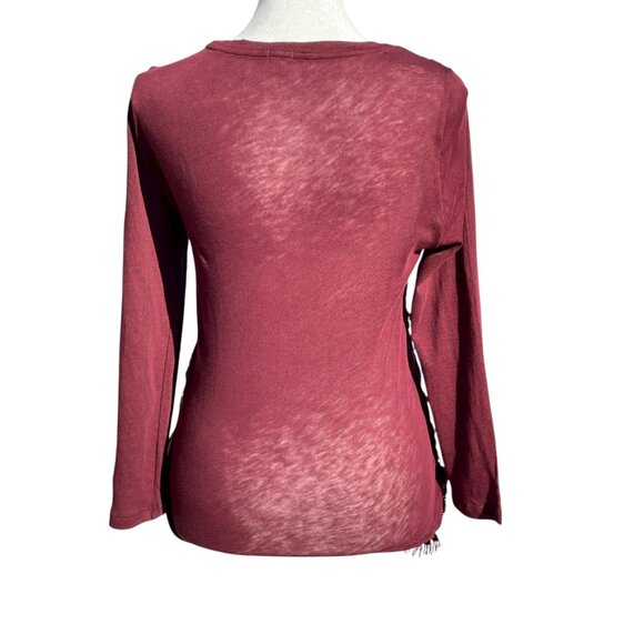 Burgundy Lace Crochet Hem Long Sleeve Cotton Top J.Crew Size S Vintage Style - Picture 4 of 11